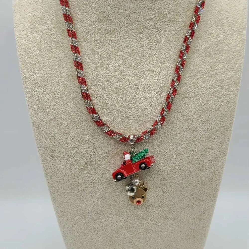 Betsey Johnson Santa Truck Pendant Charm Crystal Necklace NWT! NEW!